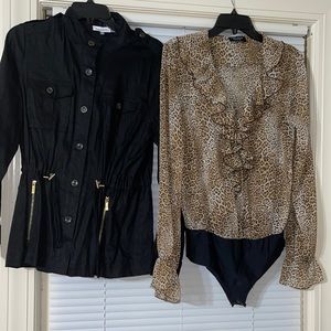 CALVIN KLEIN BLACK JACKET LINEN NWOT ZARA CHEETAH BODYSUIT LARGE FITS MEDIUM